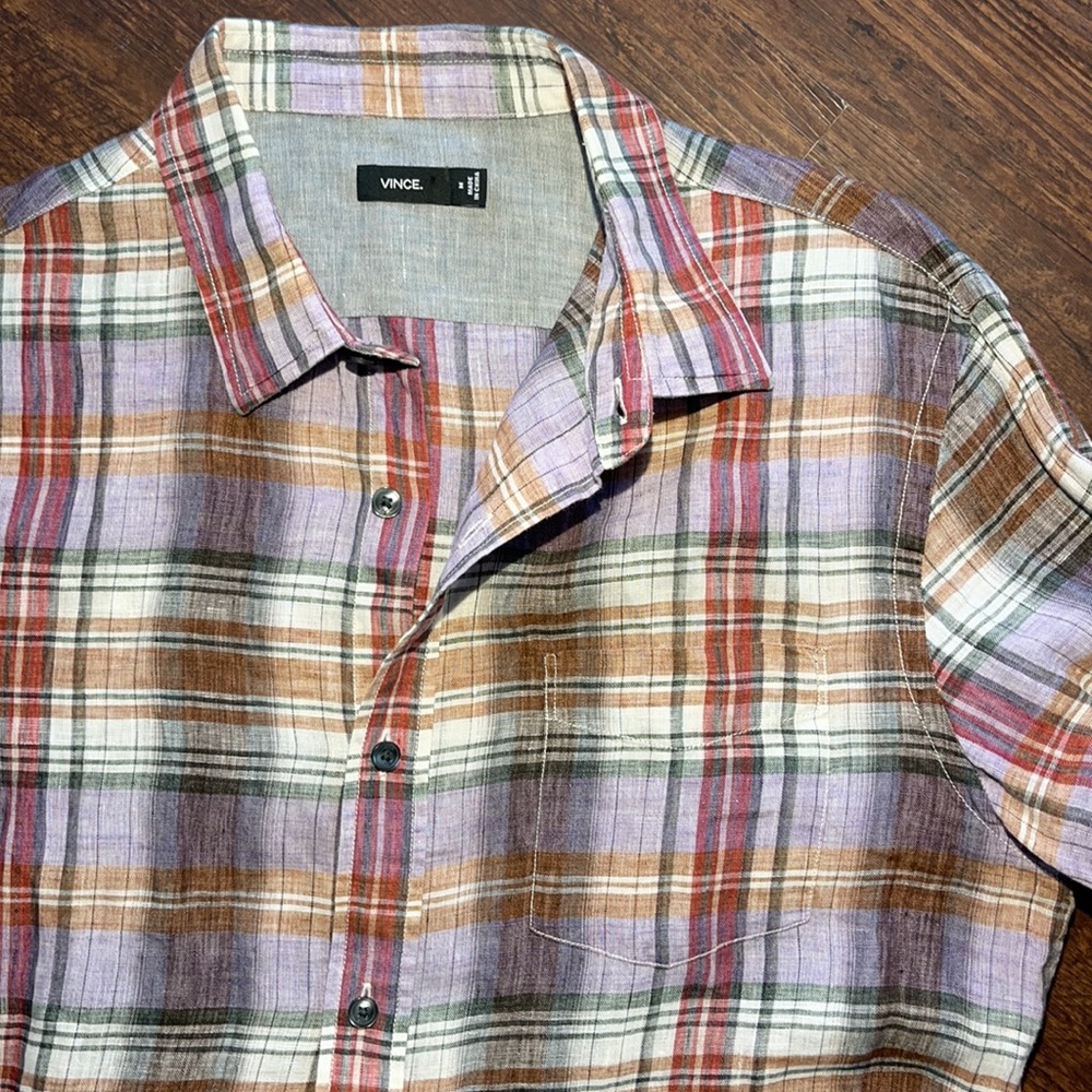 🔄 VINCE Men’s Button Up Plaid Shirt Sz Medium